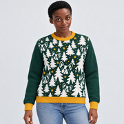 Evergreen Frenchie knit sweater redesigned model photograph