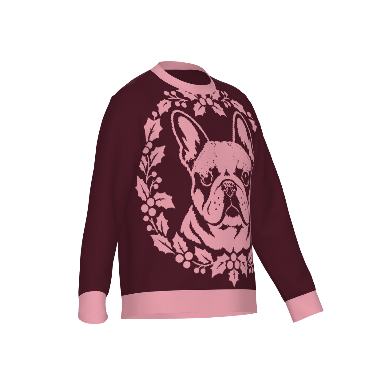 Holly Wreath Frenchie Christmas Knit Sweater — square product view 5