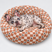 Retro Check Frenchie Round Dog Bed with our French Bulldog model