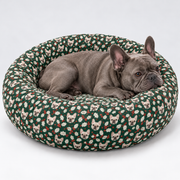 Holly Frenchie Christmas Round Dog Bed with our French Bulldog model