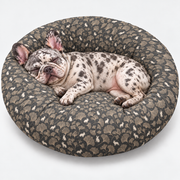 Charcoal Ginkgo Frenchie Round Dog Bed with our French Bulldog model