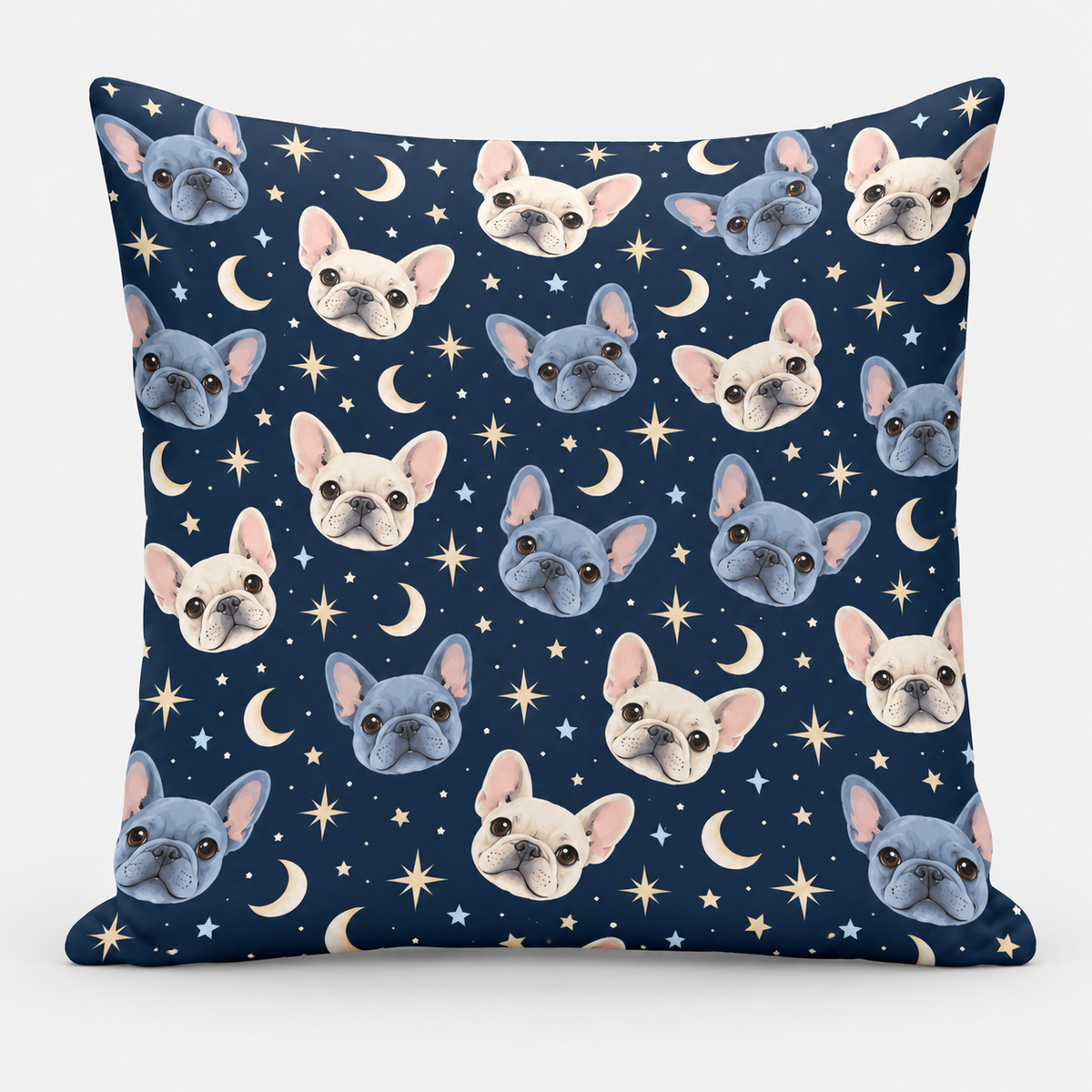 Midnight Frenchie Constellations Pillow Cover on light gray background