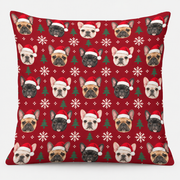 Frenchie Holiday Sweater Pillow Cover on light gray background