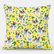 Frenchie Lemon Picnic Pillow Cover on light gray background