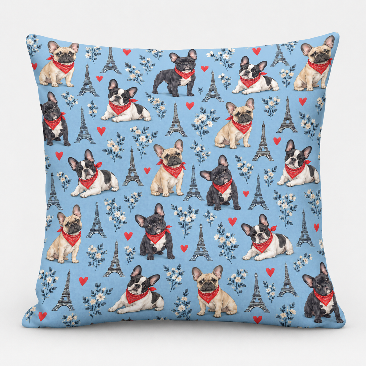 Frenchie Paris Promenade Pillow Cover on light gray background