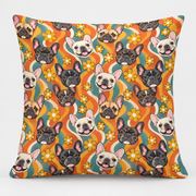 Retro Frenchie Grooves Pillow Cover on light gray background
