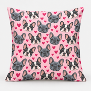 Blush Frenchie Hearts Pillow Cover on light gray background