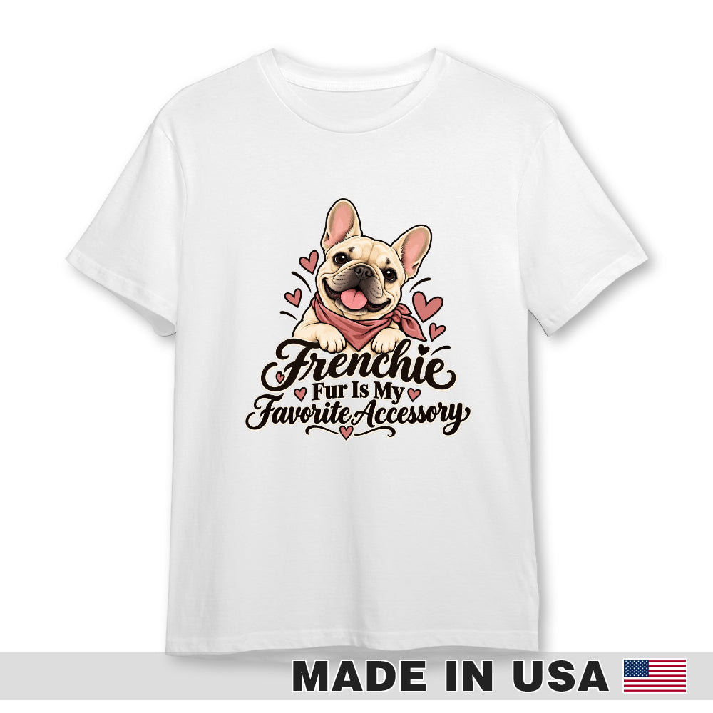 White French Bulldog T-shirt — Frenchie Fur Is My Favorite Accessory — front print preview