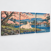 Three-panel French Bulldog canvas on light gray background
