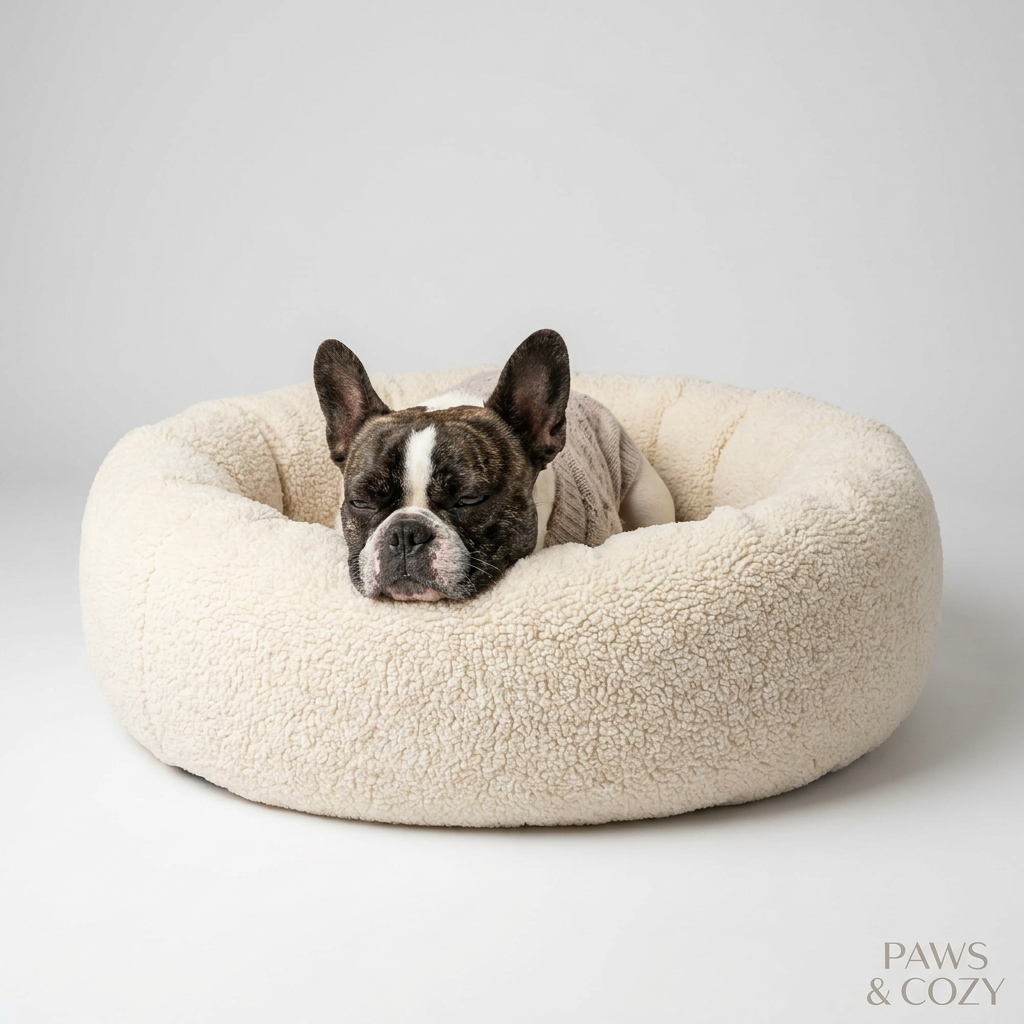 French Bulldog lying in orthopedic pillow bed