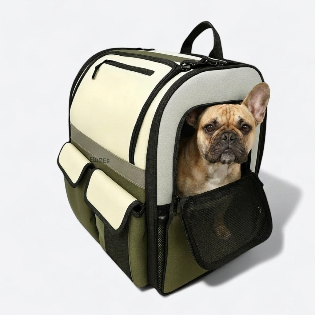French Bulldog in waterproof backpack carrier