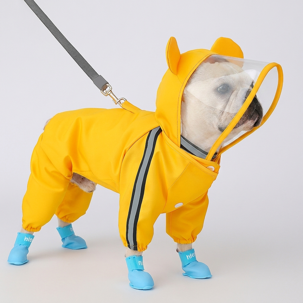 French Bulldog hooded all-weather rain jacket