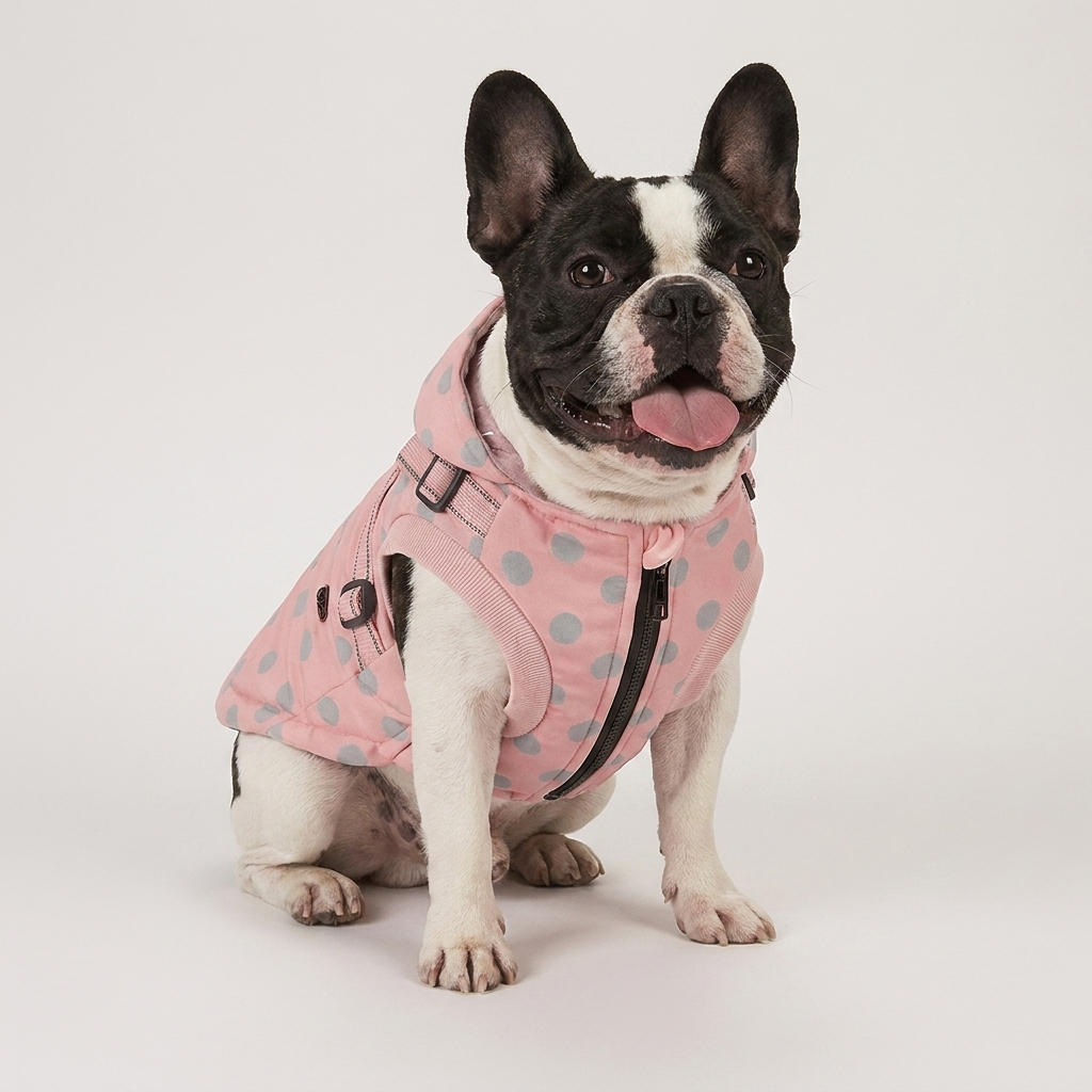 French Bulldog polka dot waterproof coat
