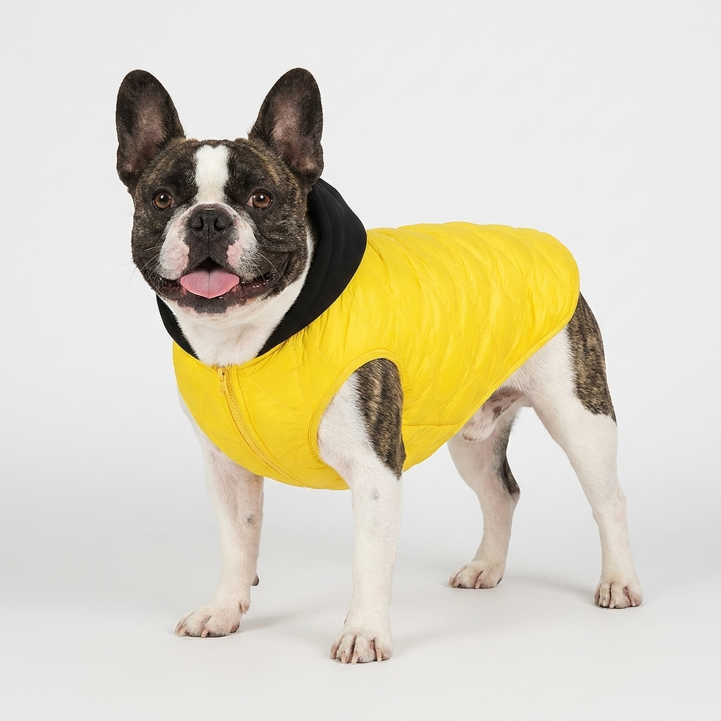 French Bulldog spot embossed hooded zip-up coat