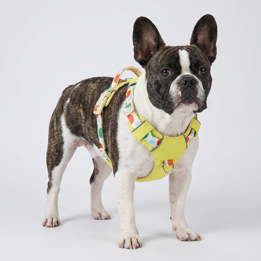 French Bulldog reflective no-pull polka dot harness