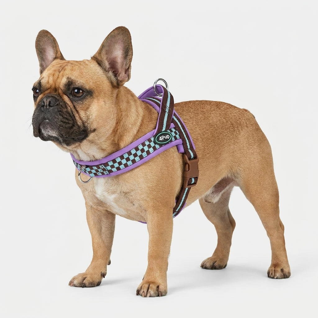 French Bulldog checkered padded no-pull harness