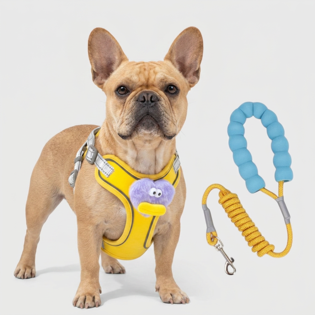 French Bulldog plush toy harness green