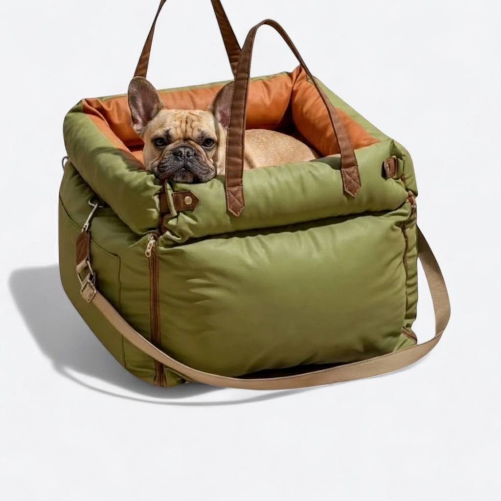 French Bulldog portable car seat bed green