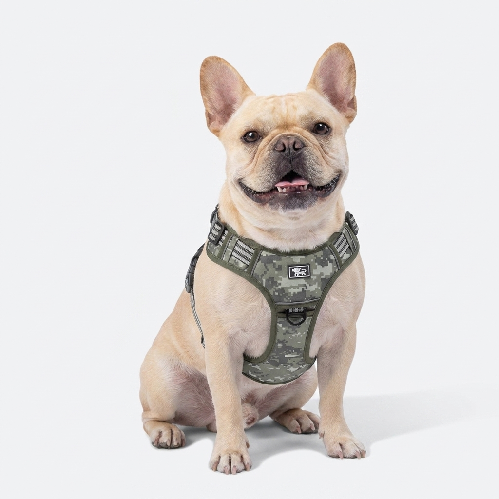 French Bulldog reflective tactical harness green