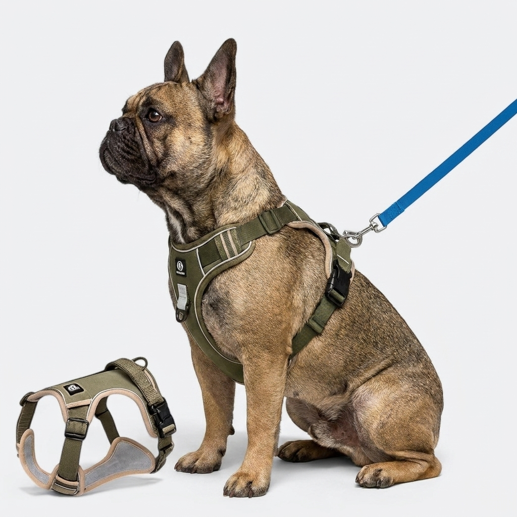 French Bulldog no-pull harness leash set sky blue