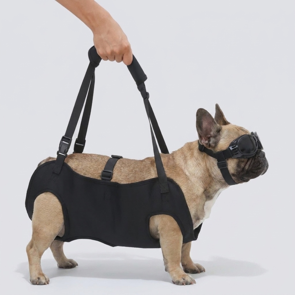 French Bulldog full-body support sling harness injured dog lift
