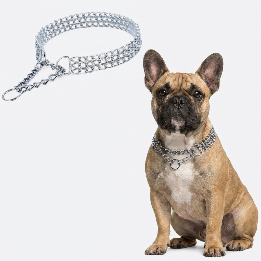 French Bulldog triple cuban chain steel collar
