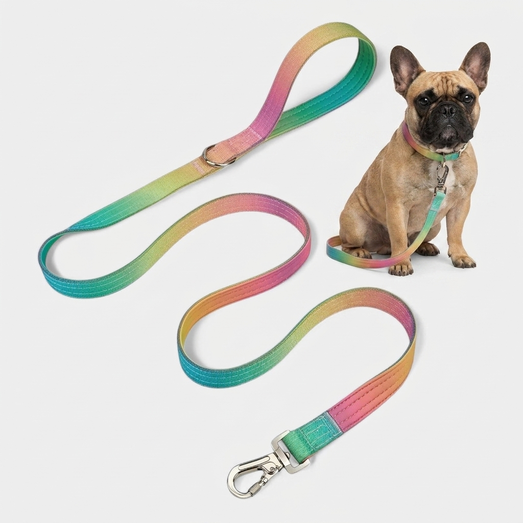 French Bulldog gradient collar leash set blue-green