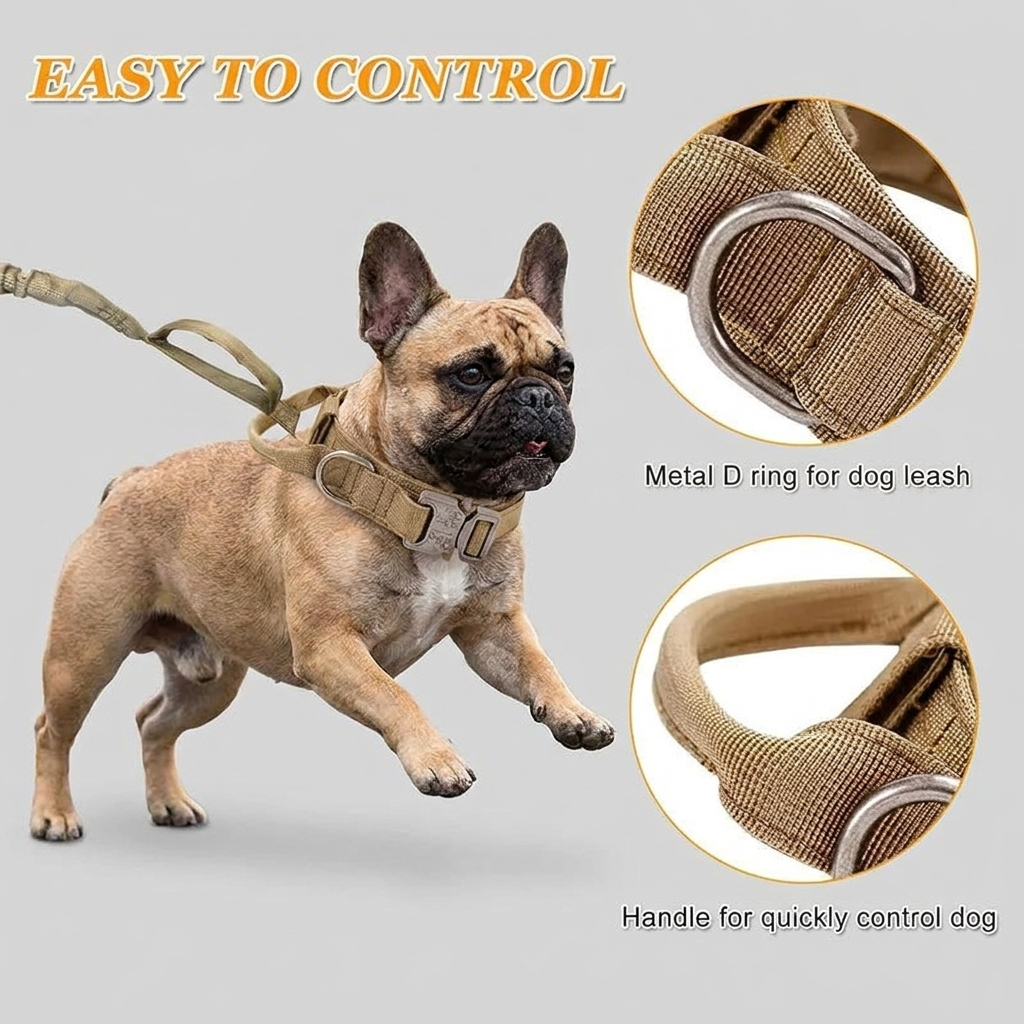 French Bulldog tactical no-pull collar khaki