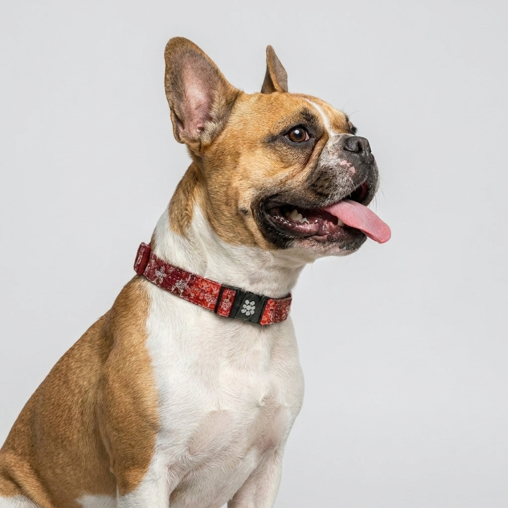 French Bulldog cotton padded floral collar poppy red