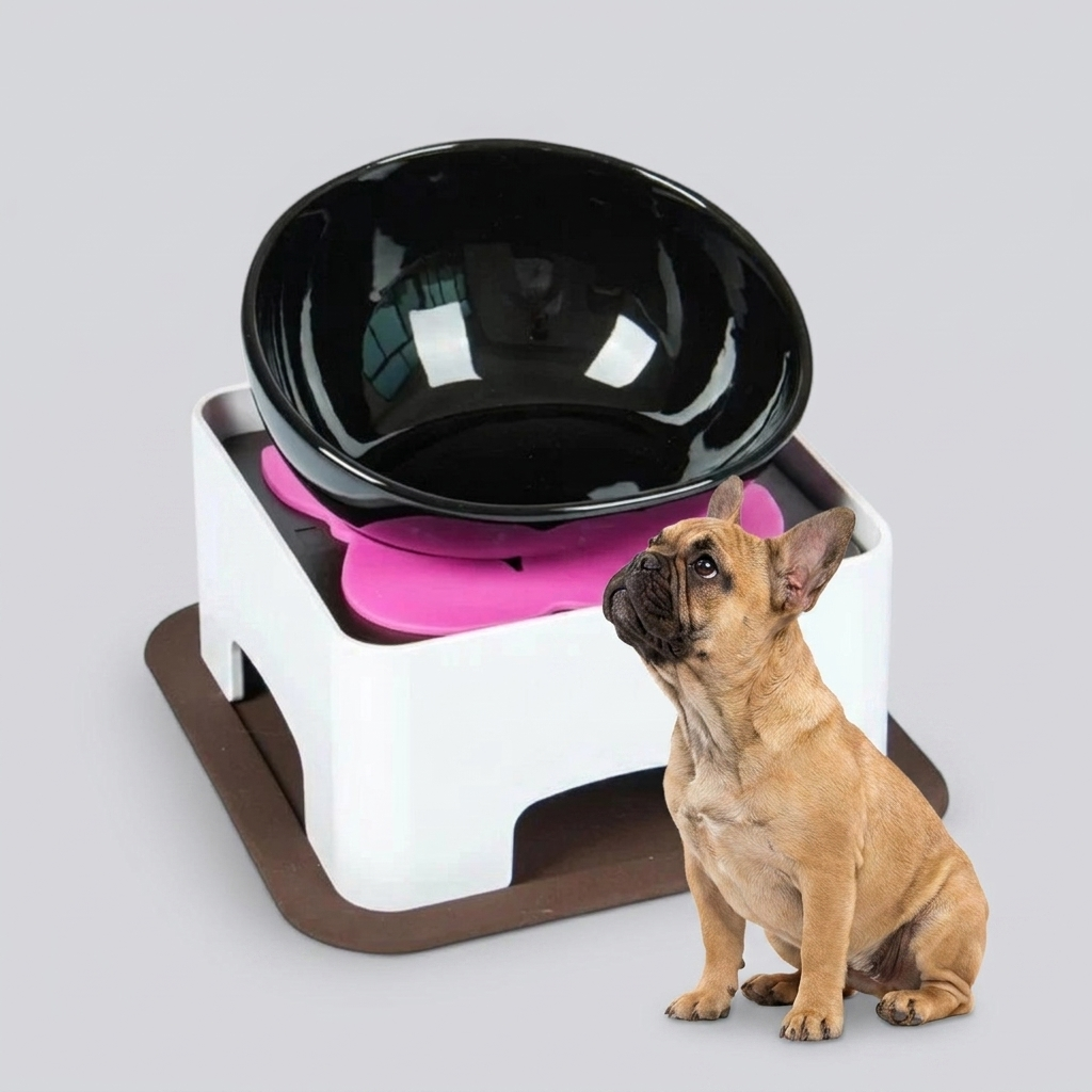 French Bulldog adjustable ceramic bowl white