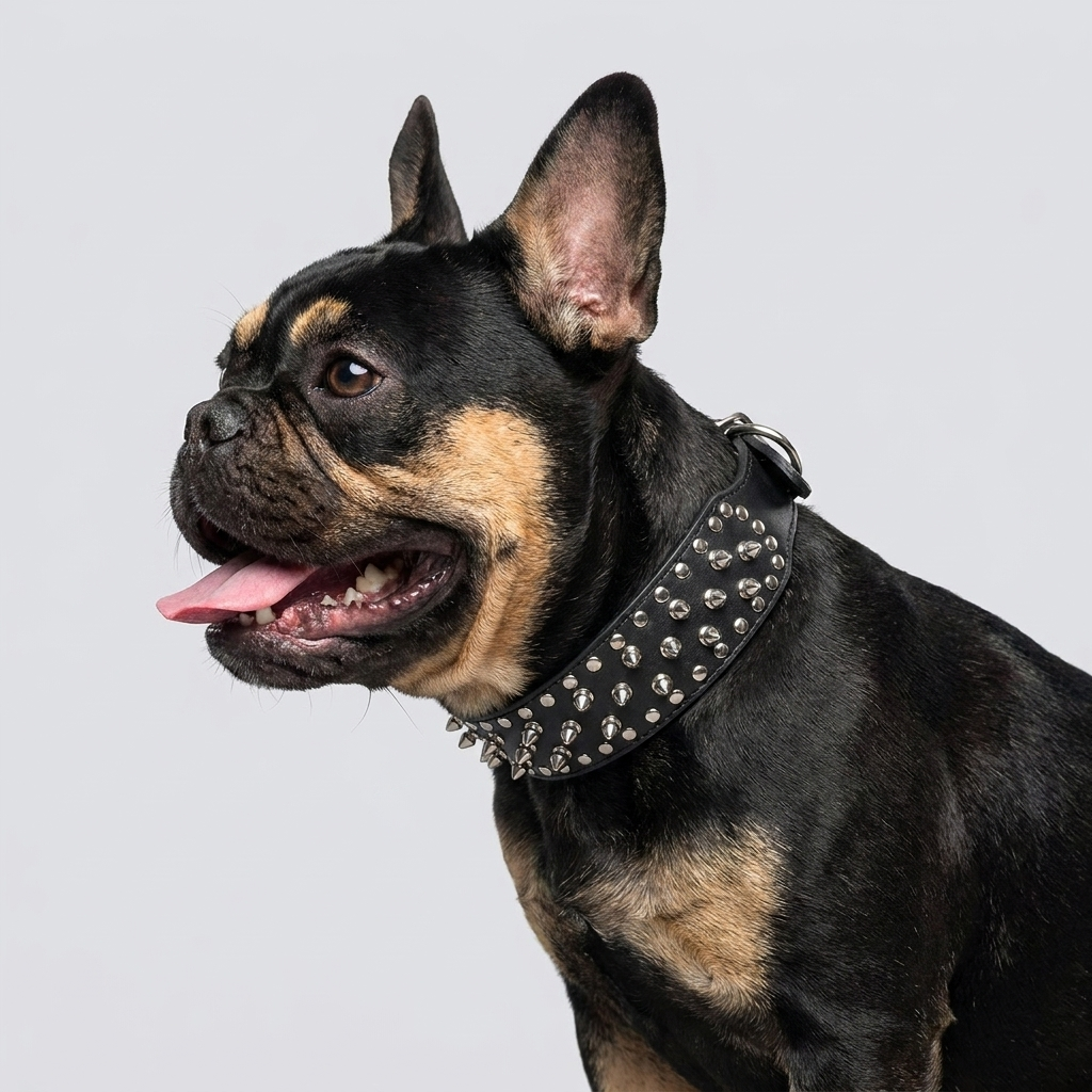 French Bulldog spiked leather collar leash set pink