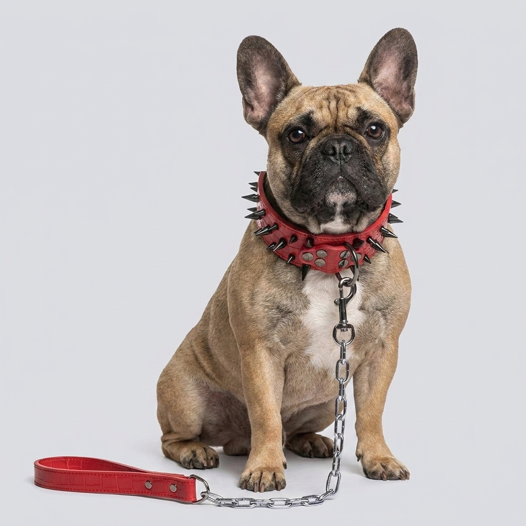 French Bulldog spiked rivet collar leash set black