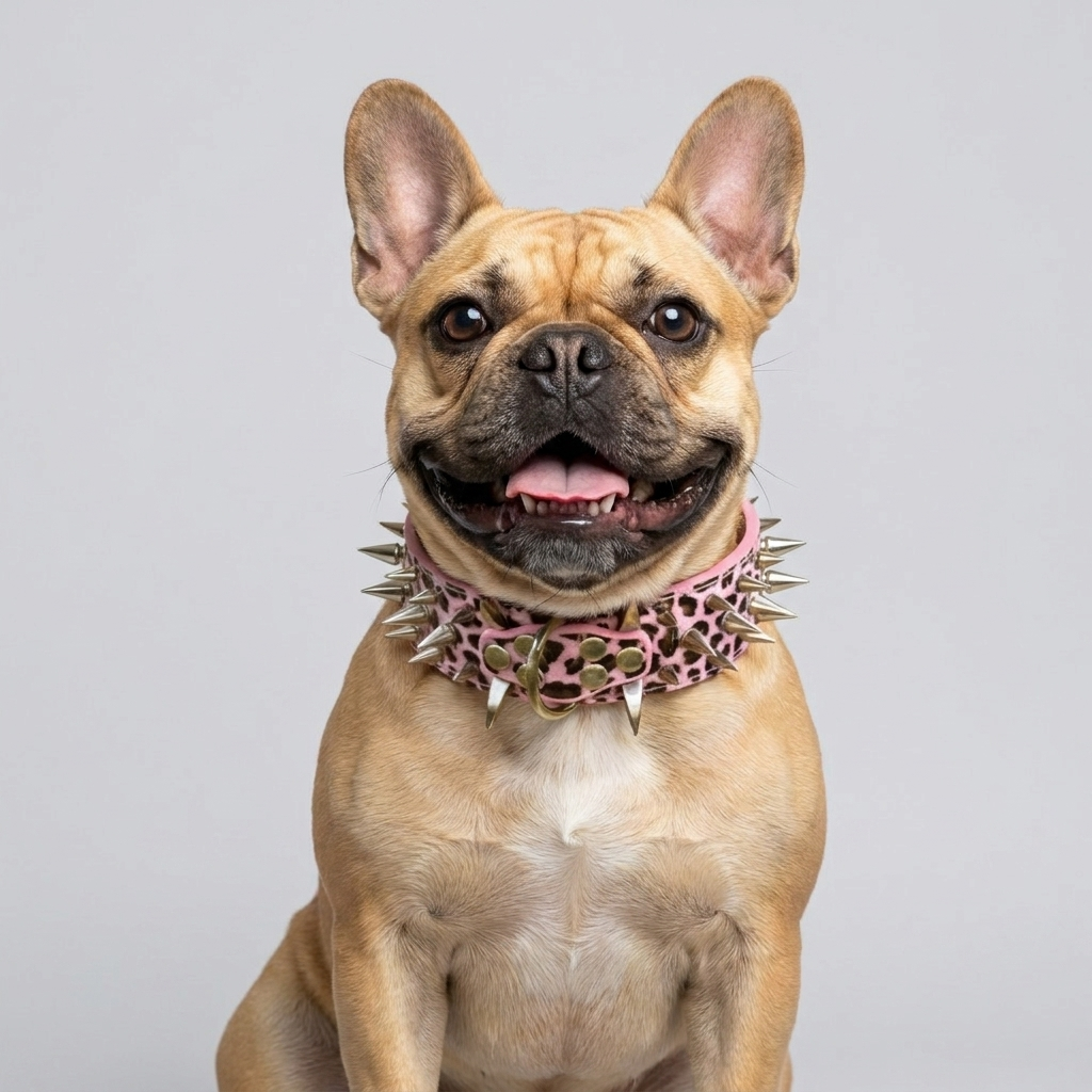 French Bulldog spiked rivet collar leash set red
