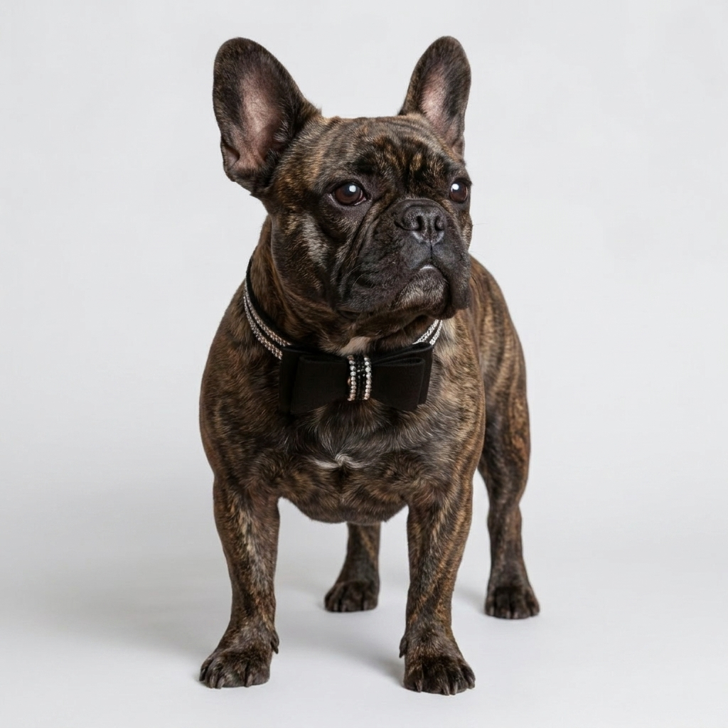 French Bulldog luxury rhinestone bow collar leash set black