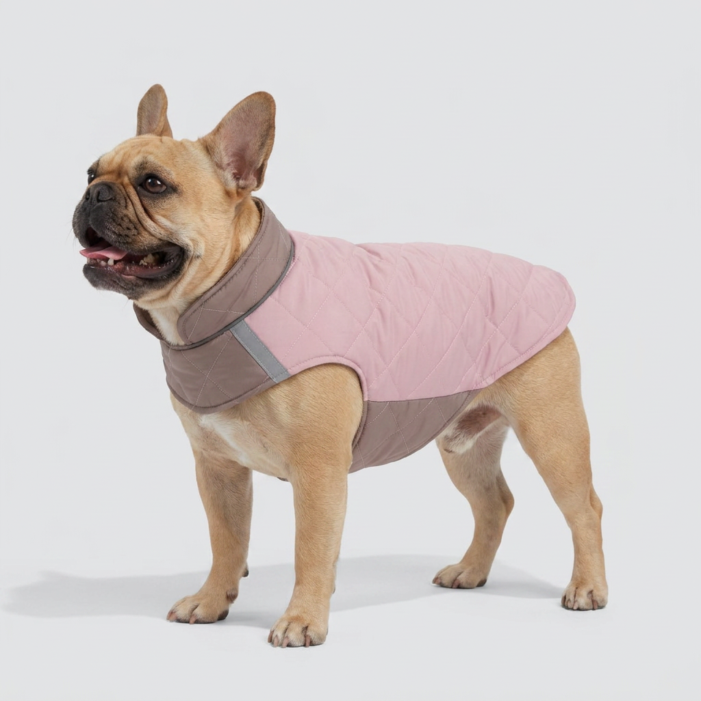 French Bulldog reversible winter jacket army green orange