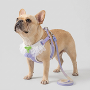 French Bulldog cute lace floral harness leash set blue