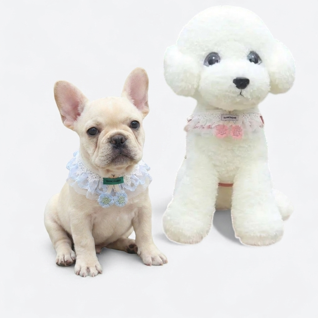 French Bulldog cute lace floral harness leash set pink