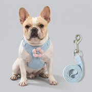 French Bulldog cute flower harness leash set blue