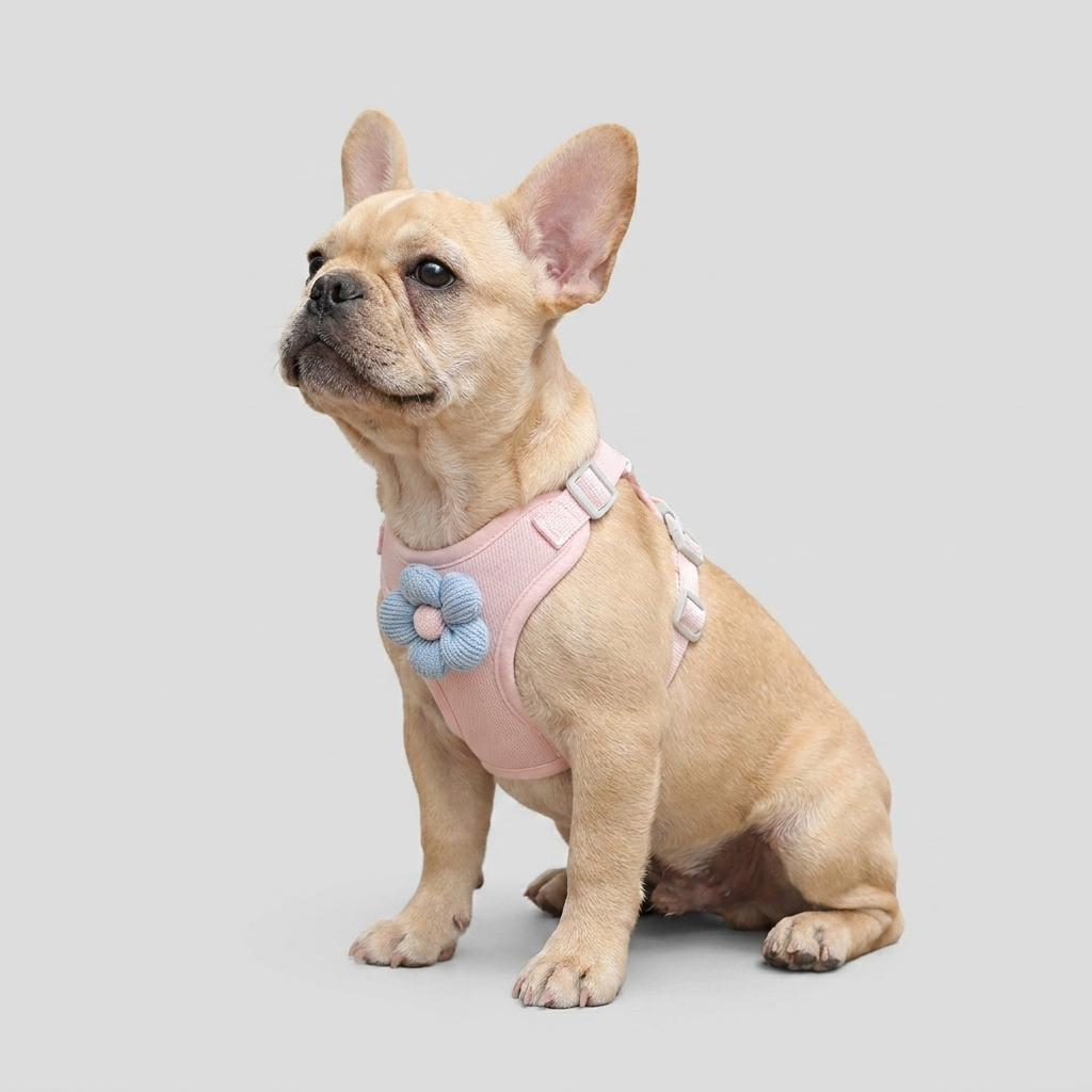 French Bulldog cute flower harness leash set pink