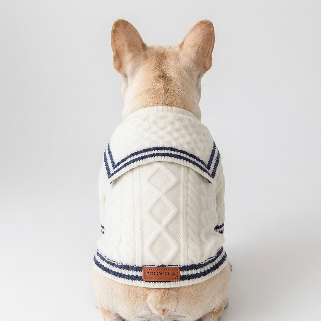 French Bulldog Cozy Knitted Sailor Collar Sweater white