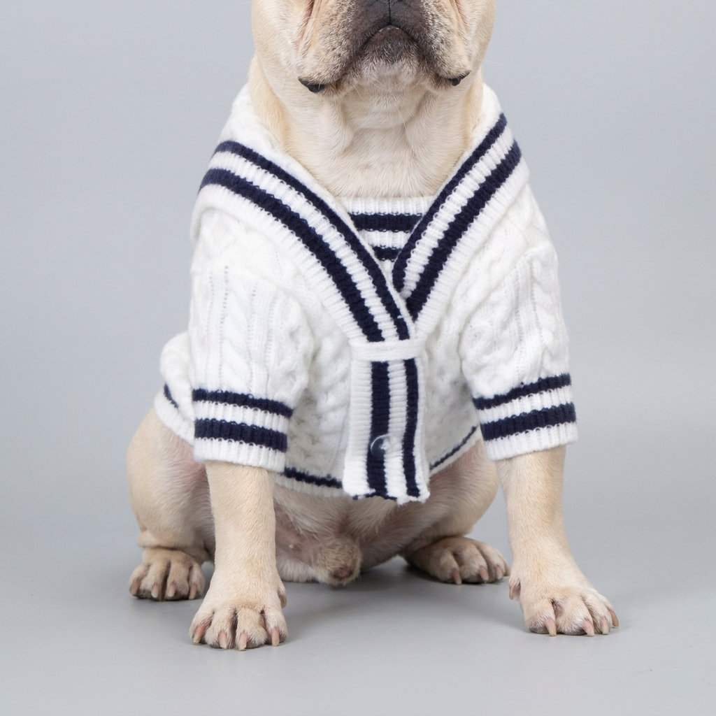 French Bulldog Cozy Knitted Sailor Collar Sweater blue