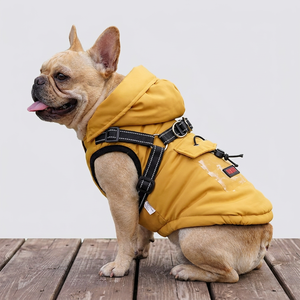 French Bulldog Leash-Integrated Winter Jacket