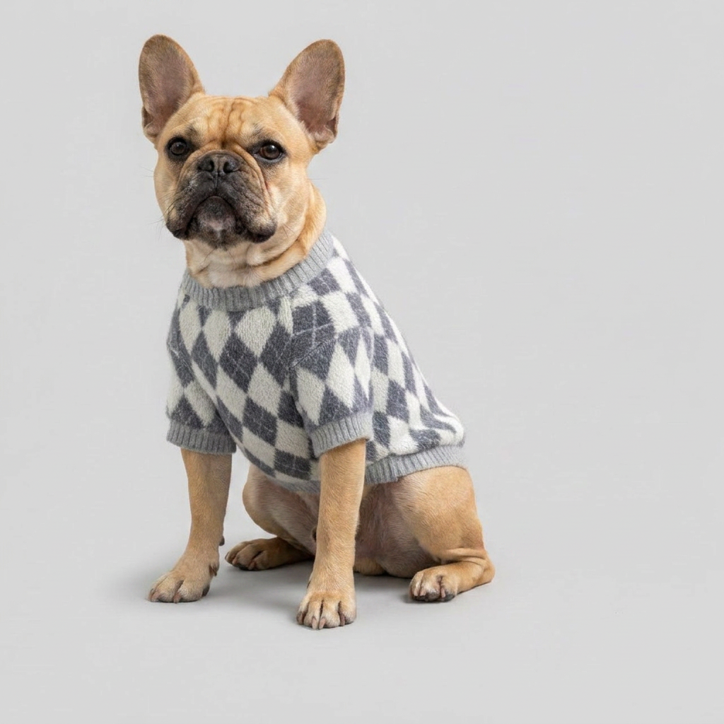 French Bulldog Luxury Argyle Knit Sweater