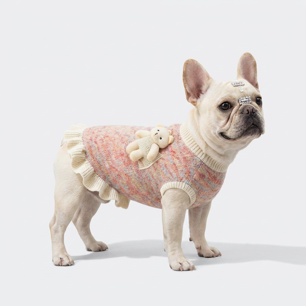 French Bulldog Cute Ruffle Knit Sweater