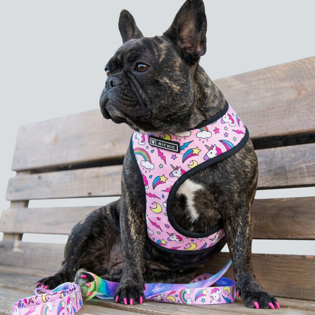 Floral French Bulldog Harness Leash Set 2