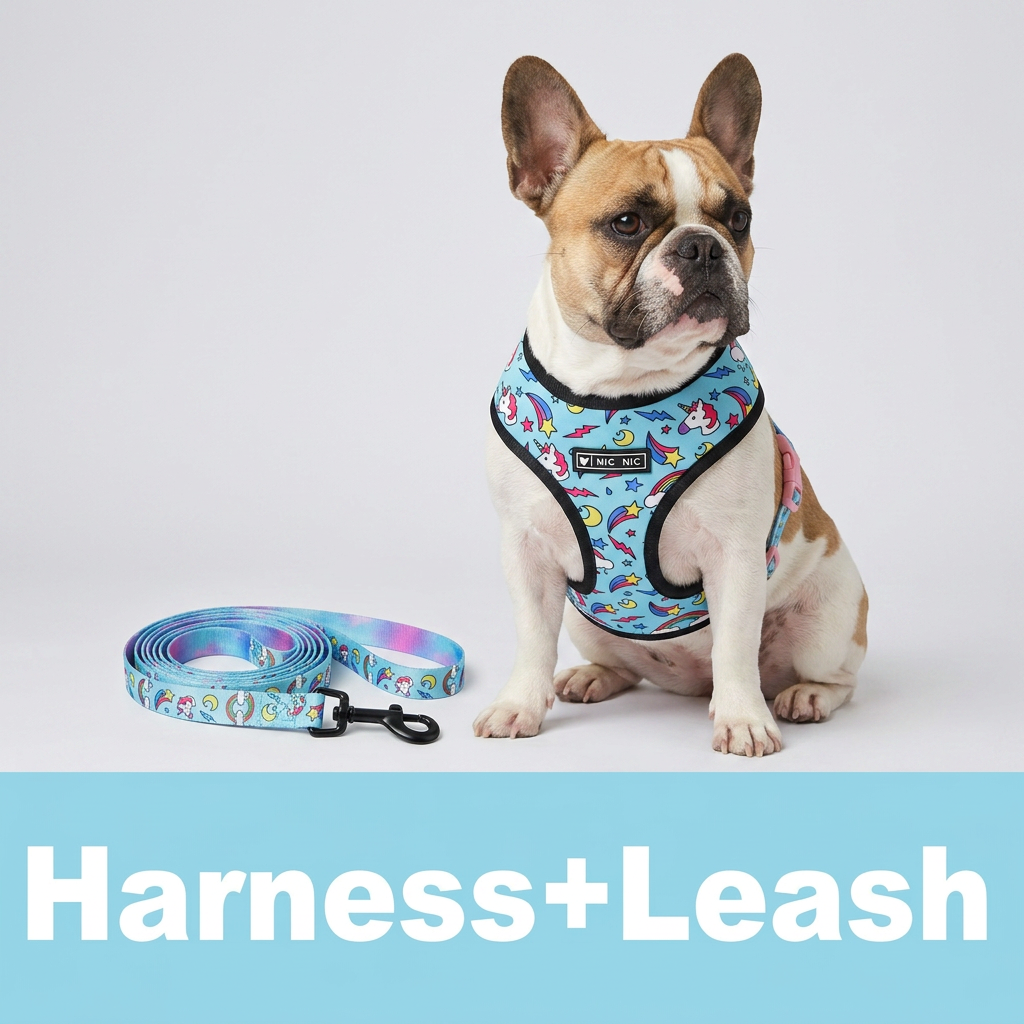 Floral French Bulldog Harness Leash Set 4