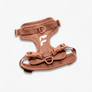 Beige dog harness with The Frenchie Shop logo, for French Bulldogs