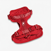 Red dog harness with The Frenchie Shop logo, for French Bulldogs