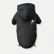 French Bulldog wearing a black waterproof fleece-lined jacket with The Frenchie Shop logo