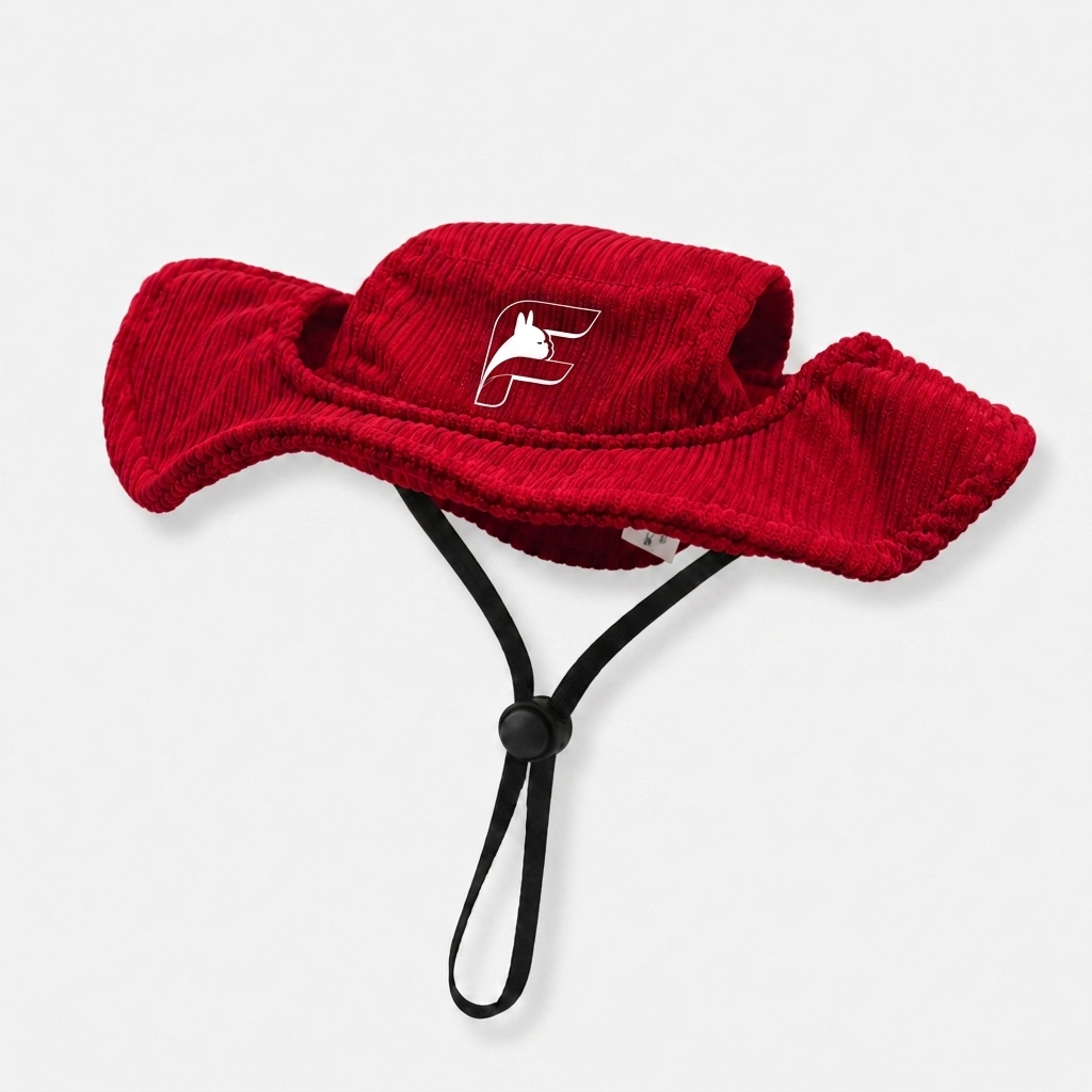 Redwood bucket sun hat for French Bulldogs with The Frenchie Shop logo